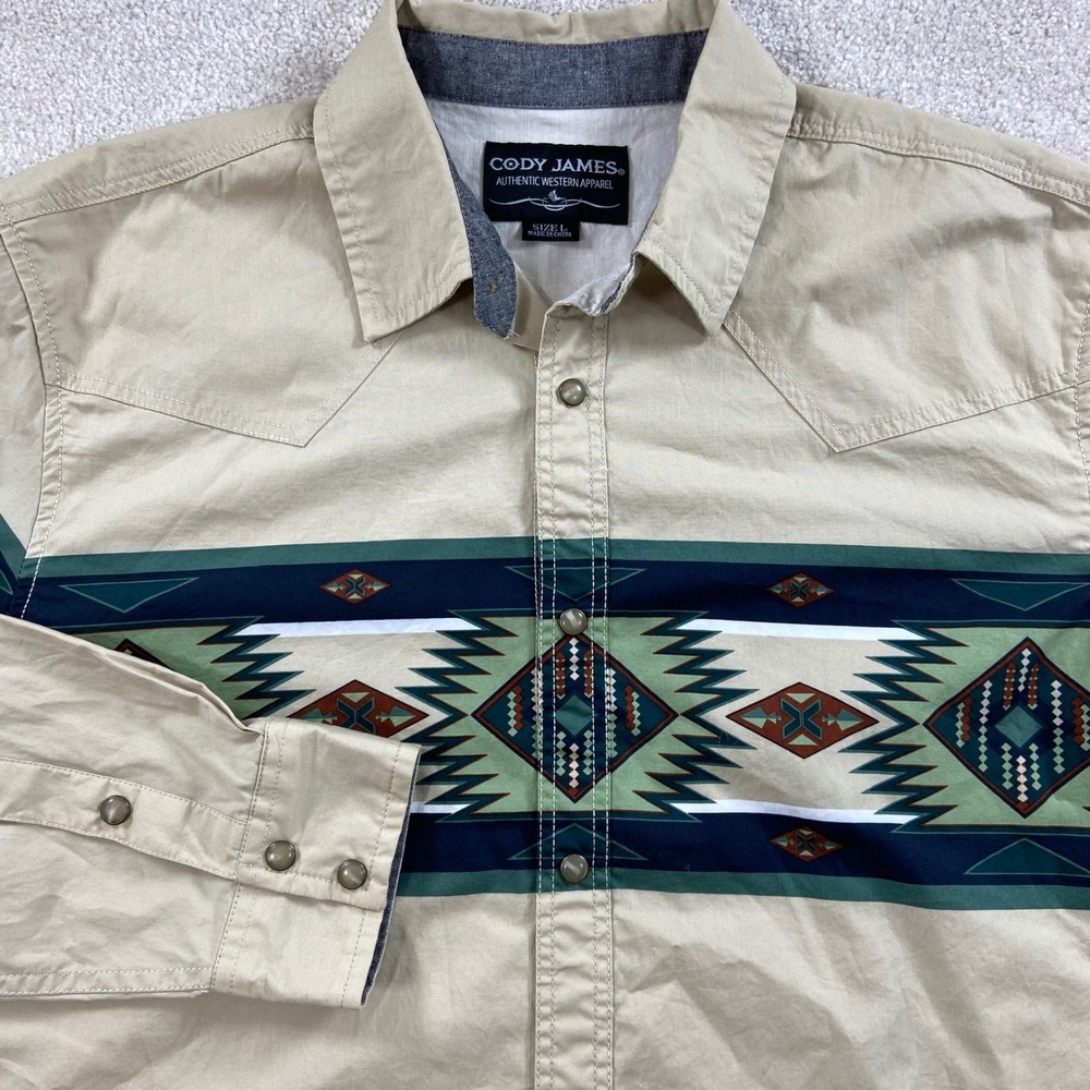 Cody James Button Down Shirt Mens L Tan Southwestern Aztec Western Long Sleeve